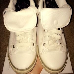 Aldo white leather silver studded sneakers