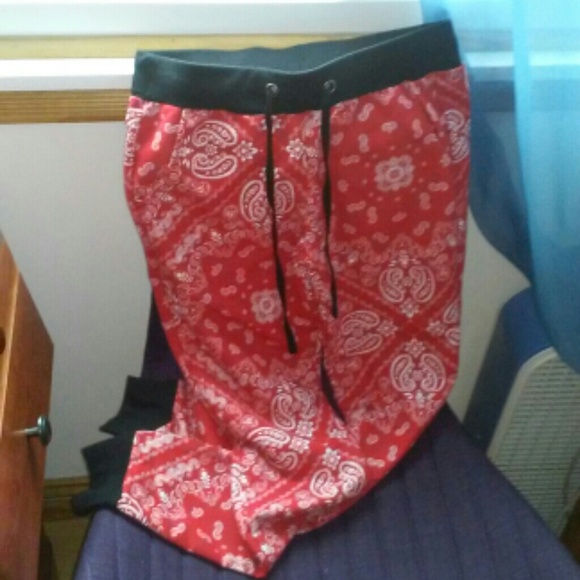 Red bandana joggers