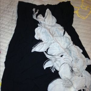 Strapless black & white floral dress