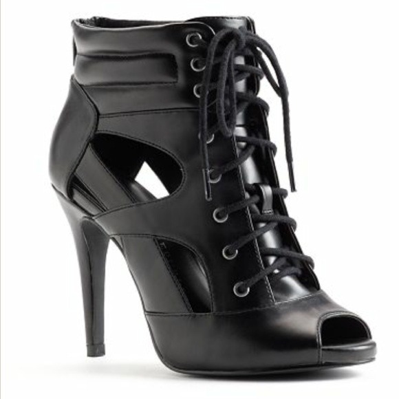 Black lace-up ankle booties