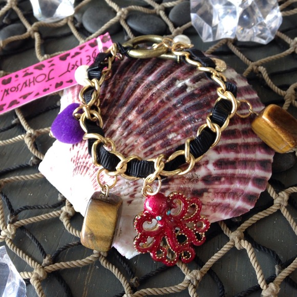 Betsey Johnson Purple Suede Heart Octopus Bracelet
