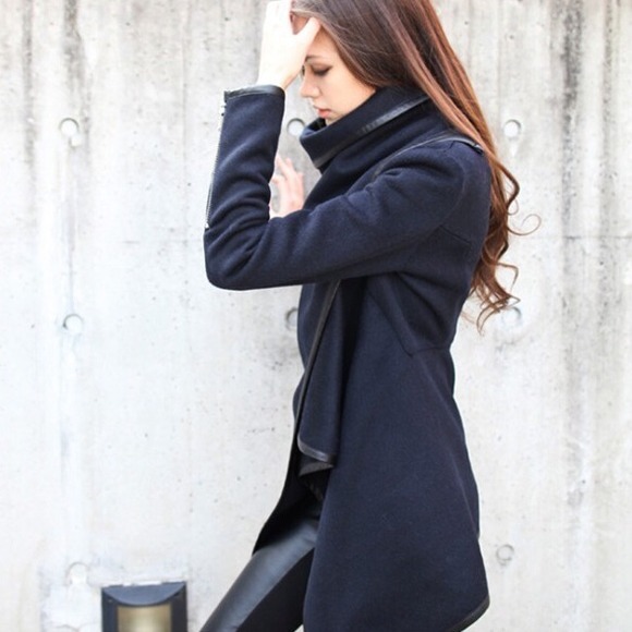 Navy woolen over coat - Picture 2 of 4