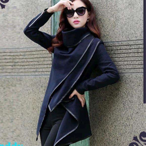 Navy woolen over coat - Picture 3 of 4