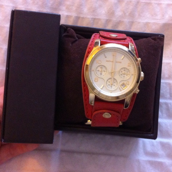 Michael Kors orange leather strap watch