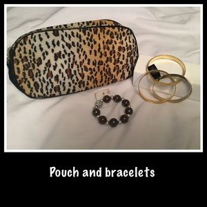 NWOT Animal print makeup pouch and bracelets