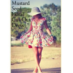 Mustard Seed Floral Cut-Out Dress