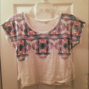 Cropped Tribal Short Sleeve Top