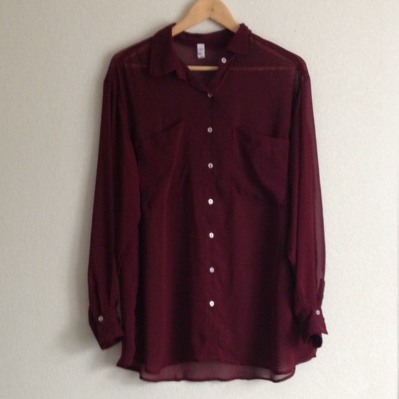 ✅SOLD. AA maroon chiffon button-up.
