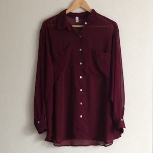 ✅SOLD. AA maroon chiffon button-up.