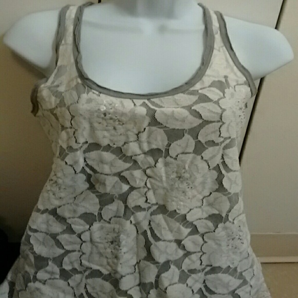 Grey Floral lace tank