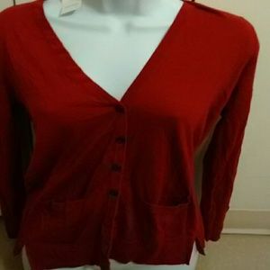 Red cardigan