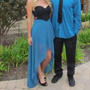 Tobi Blue w/Black top High Low Strapless Dress