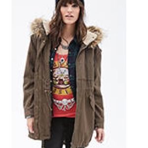FAUX FUR-HOODED DRAWSTRING PARKA
