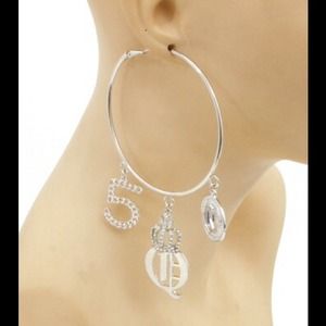 Gold Metal Hoop Statement Earrings W/Charms