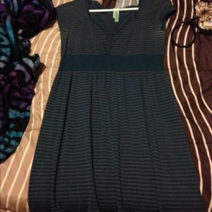 Turquoise and gray striped dress