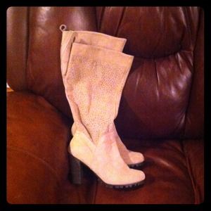 Taupe ..beige leather knee high boots