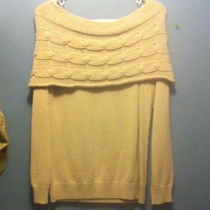 Off the shoulder tan sweater