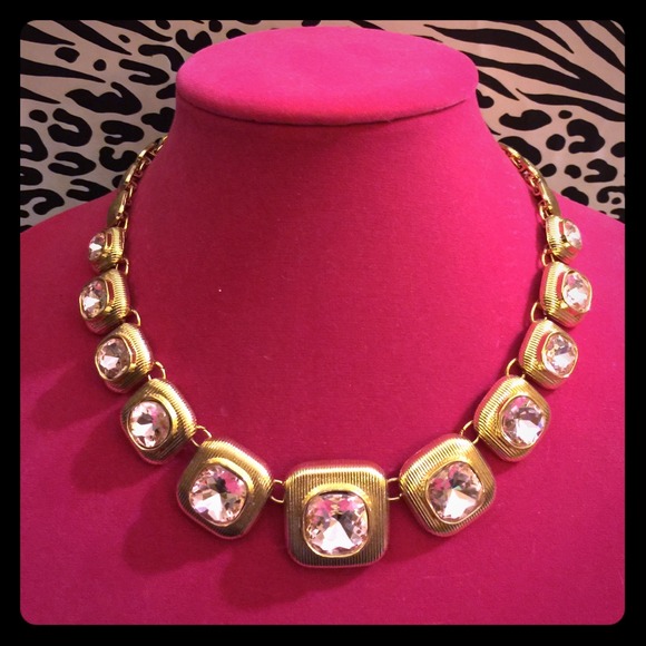 Gold and pink rhinestone necklace