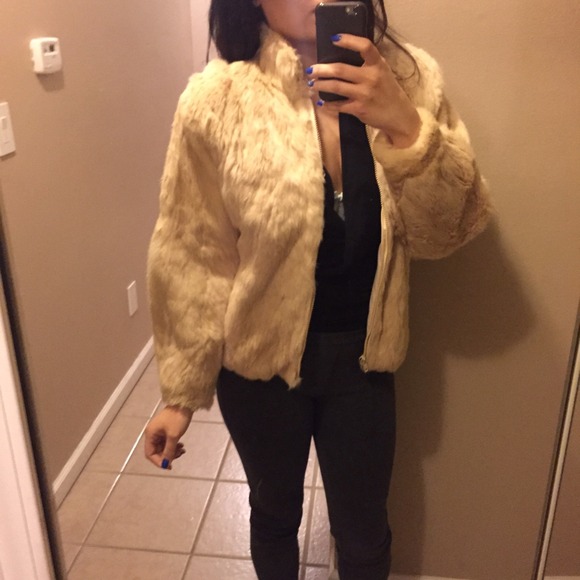 Rabbit fur coat cream size medium