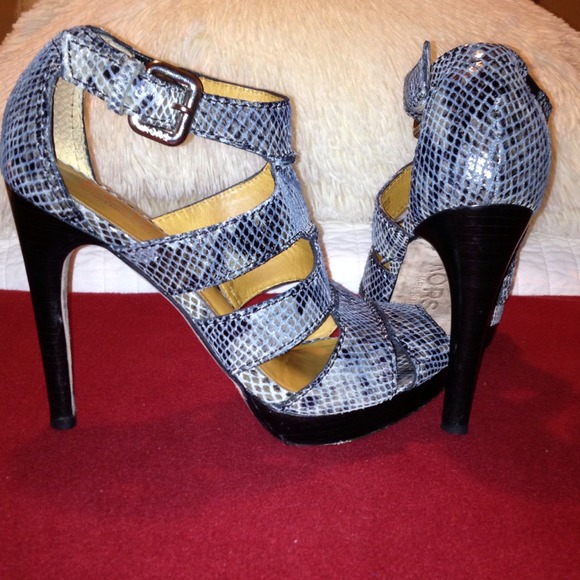 Black & grey snake print, leather high heels