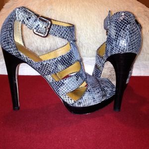 Black & grey snake print, leather high heels