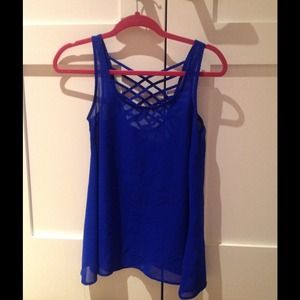 Blue cross cross chiffon blouse