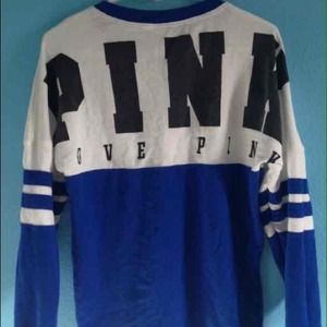 PINK Blue and White Crewneck