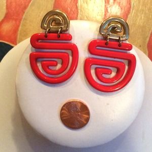Hi-style Rare Vintage Deco Pierced Earrings Red