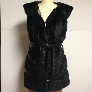 Rachel Roy Faux Fur Vest with Belt, NWT!