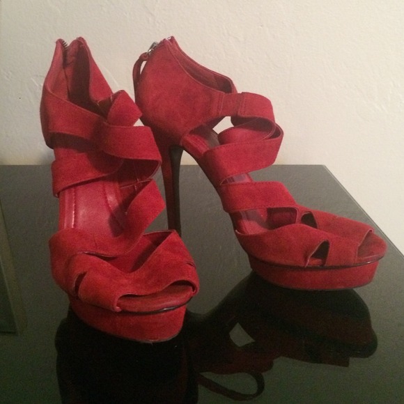 BCBG red suede platform heels