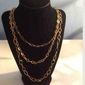 Gold Brushed Matte Triple Chain Link Necklace