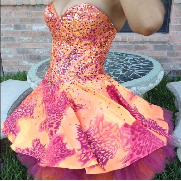 Jovani beautiful orange and purple party dress