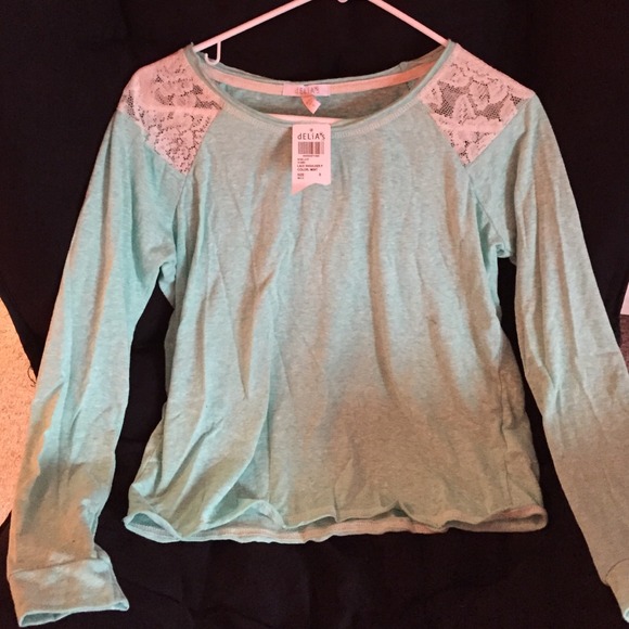 Mint Lace Shoulder Long Sleeve Tshirt