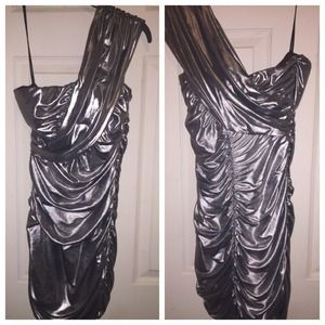 BeBe silver ruched dress! Beautiful on!!