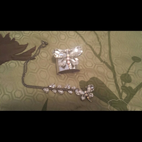 Butterfly necklace and mathing bracelet cuff
