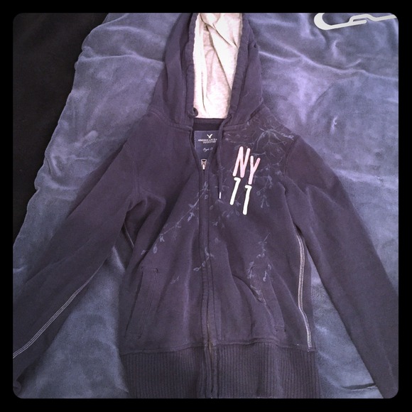 Navy blue zip up sweat shirt