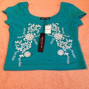 Turquoise & white crop top