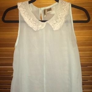 Large chiffon dress up shirt w/ crocheted collar