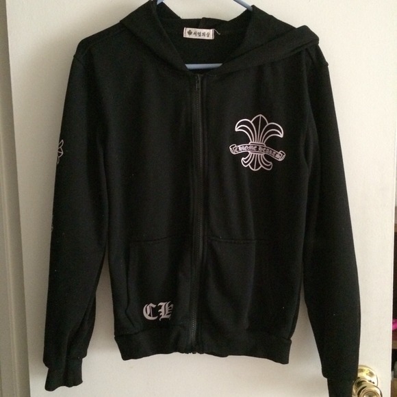 Chrome Hearts Sweaters - Chrome Hearts inspired black zip-up hoodie jacket.