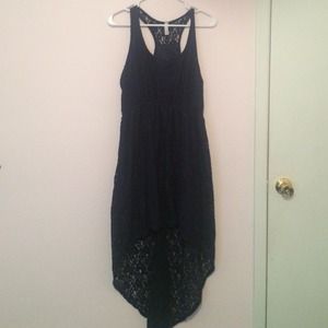 Long back short front navy lace dress
