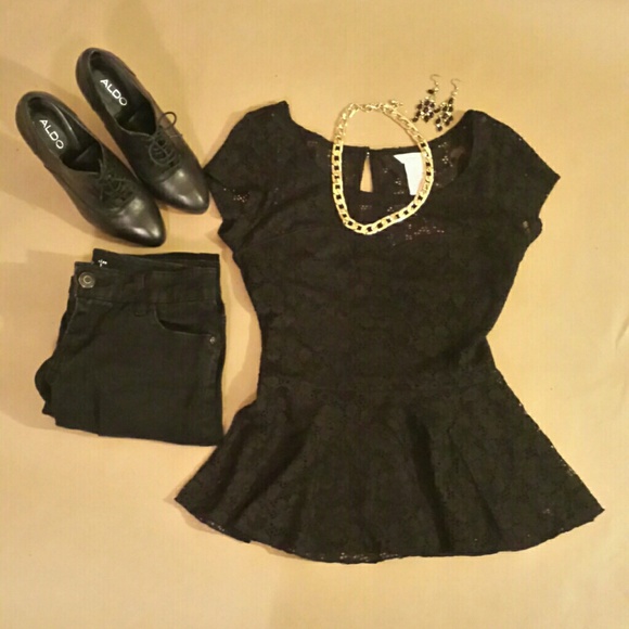 Candie's Tops - Black Lace Peplum Top