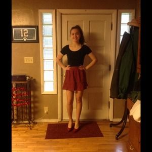 Red and grey checked skirt