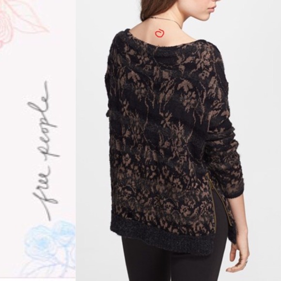NWT FP Floral Fields w Side Zipper Black Sweater - Picture 3 of 4