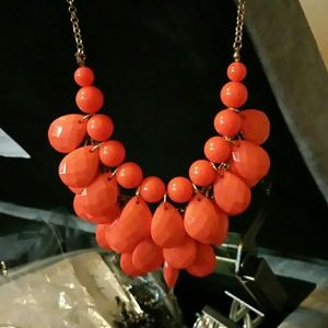 Beaded Orange Statement Necklace and Earrings