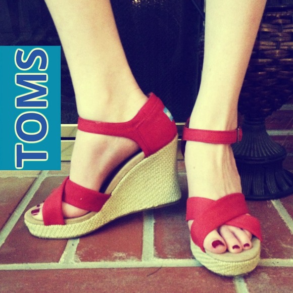 TOMS Shoes - TOMS Red Canvas Strappy Wedges