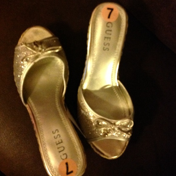 Gold Sparkly Wedge Shoes