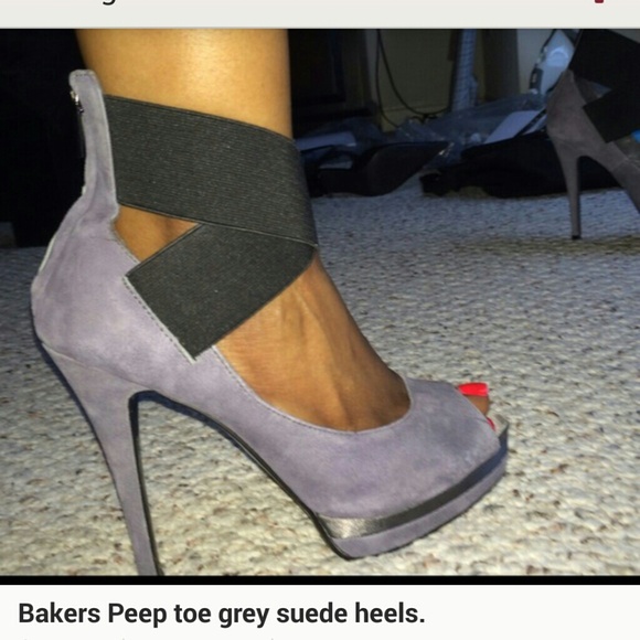 Peep toe grey suede bakers heels