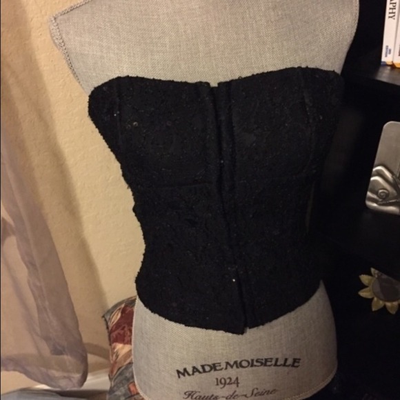 Strapless Black Sequined Lace Top