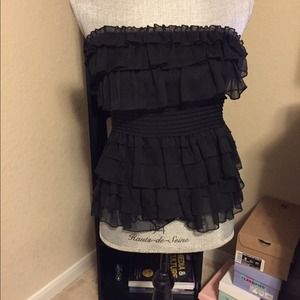 Strapless Black Ruffle Top