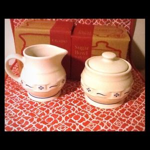 Longaberger pottery creamer and sugar